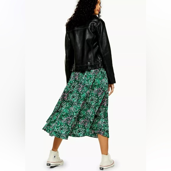 TopShop Green Painted Spot Pleat Midi Skirt US4 UK8 - Picture 6 of 13